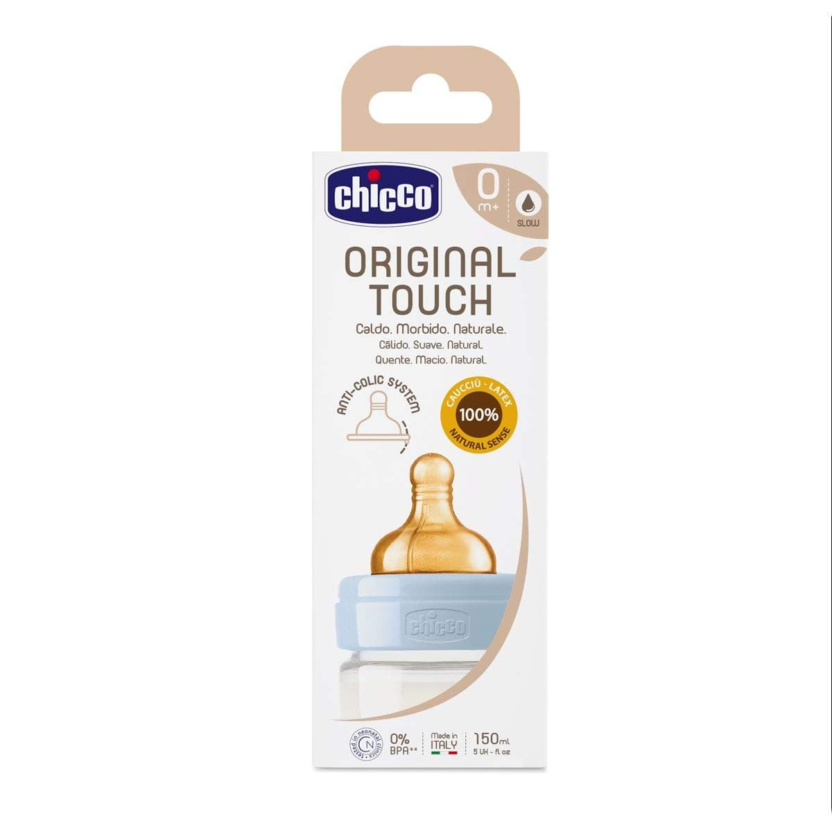 Chicco Original Touch pretkoliku pudele ar 100% dabīgā lateksa knupi, 150 ml