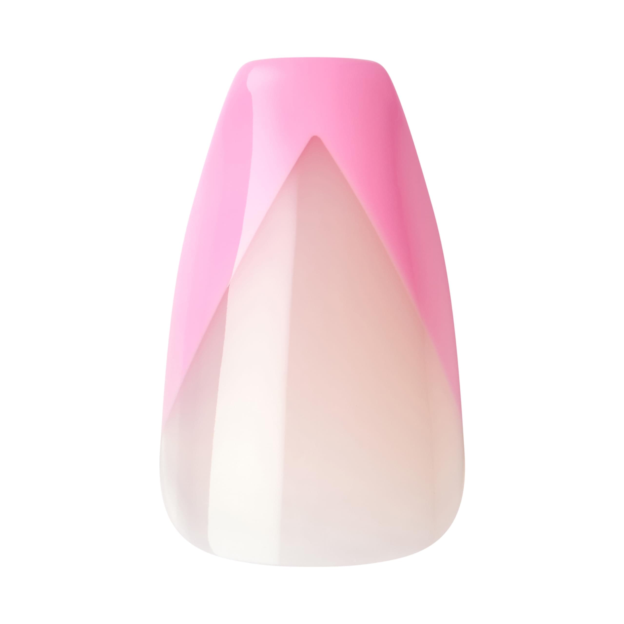 Acrylic Nude French Press-On Nails Kit - Squared Pink Kurze Kunstnägel, Dual Form Gel, Nagelaufbau-Effekt, komplettes Set mit Kleber für künstliche Nägel und Tips aus Gel Maniküre