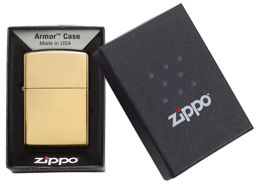 Zippo Sturmfeuerzeug - High Polished Brass Armor Heavy Wall, Base Model - Nachfüllbar - Wiederverwendbar - Windfestes Design - Geschenkbox - Made in USA