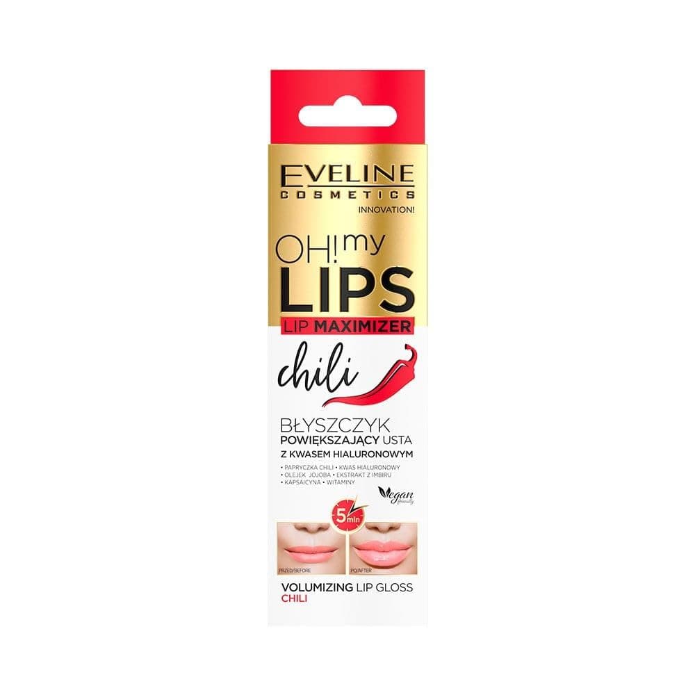 Eveline Cosmetics Oh! My Lips Plumping Lipgloss mit Hyaluronsäure & Chili Extrakt - Sofortiger Volumen-Booster, Avocado, Hanf, Macadamia & Rizinusöl-Mix, Pflegende & Regenerierende Formel - 4.5 ML