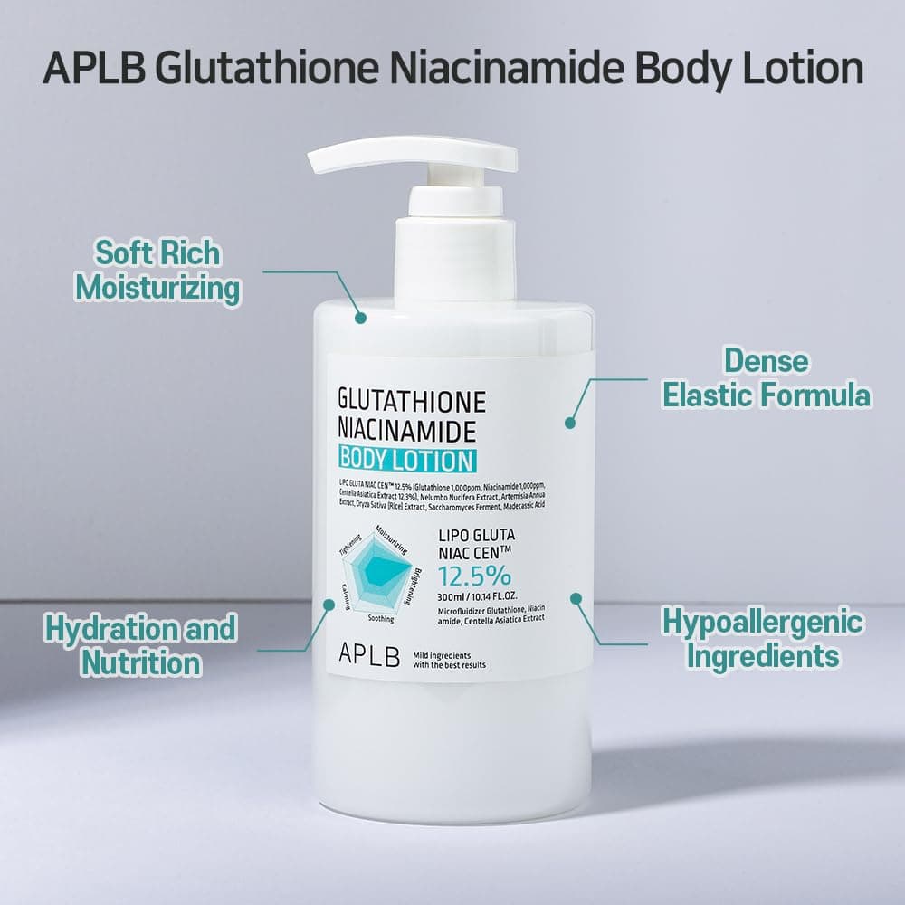 APLB Glutathion Niacinamide Body Lotion | Lipo Gluta NIAC CEN™ 12,5 % 10,14 FL.OZ/Koreanische Hautpflege, langanhaltende Hydratation, revitalisiert für sanfte und verbesserte Hauttextur