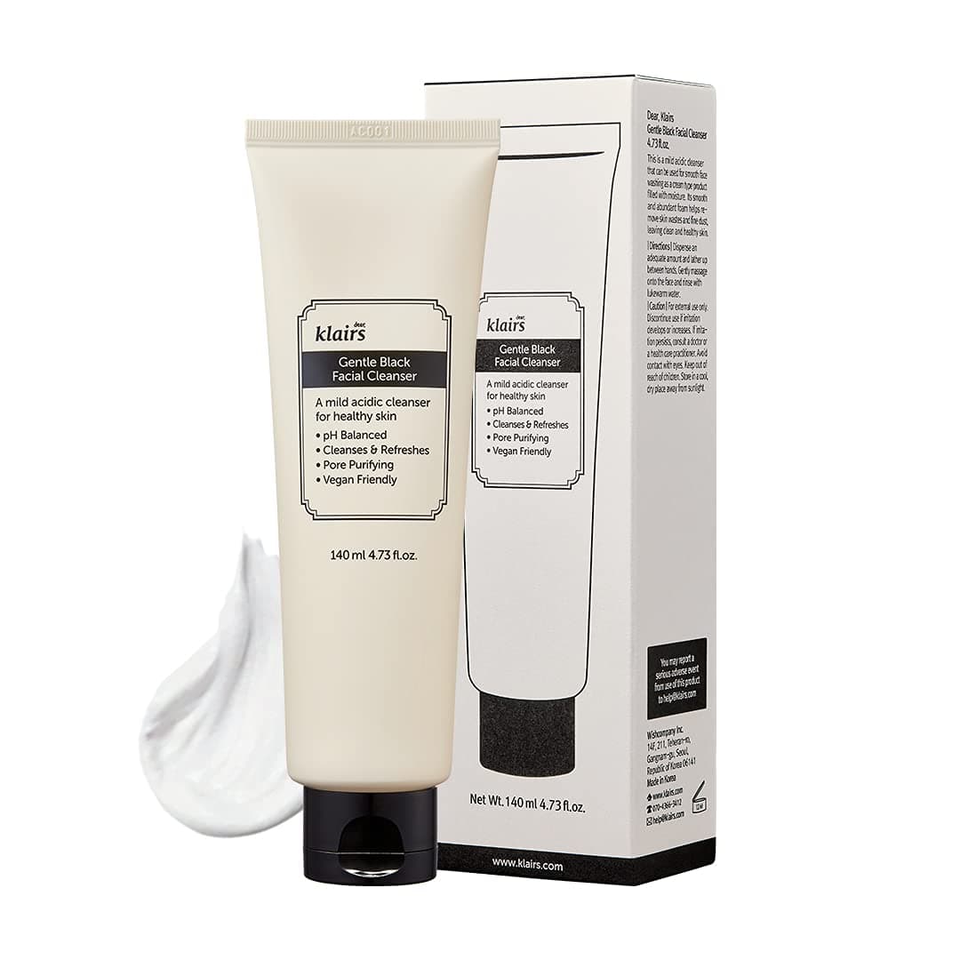 DearKlairs Sanfter schwarzer Gesichtsreiniger, 4,73 Fl Oz | Vegan, niedriger pH-Wert, feuchtigkeitsspendendes Finish, 99% Feinstaubentfernung, ein cremiger Schaumreiniger, tägliche Gesichtsreinigung