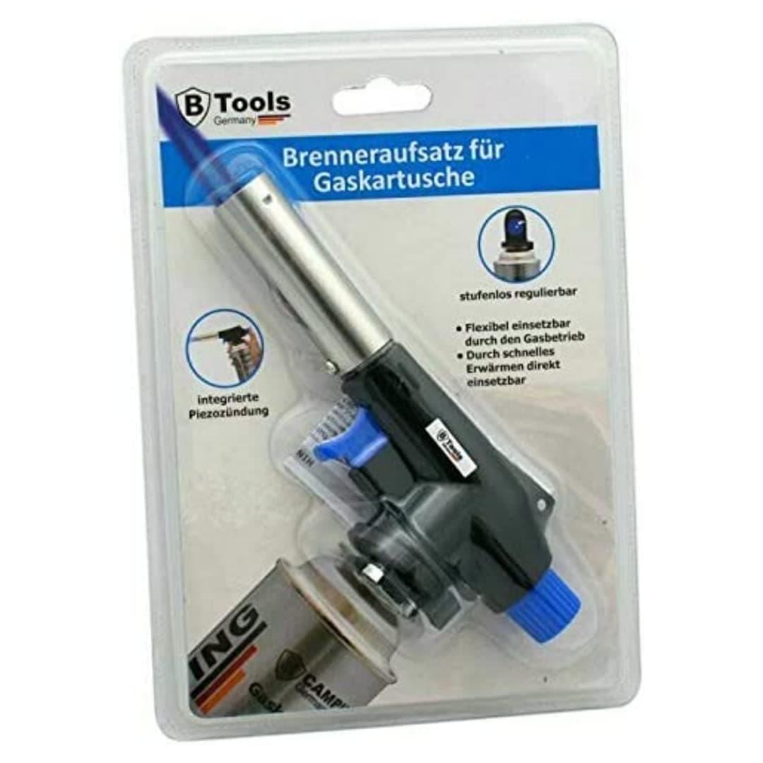 BTools Lötlampe, Lötbrenner, Gasbrenner, Bunsenbrenneraufsatz, Butangaskartusche