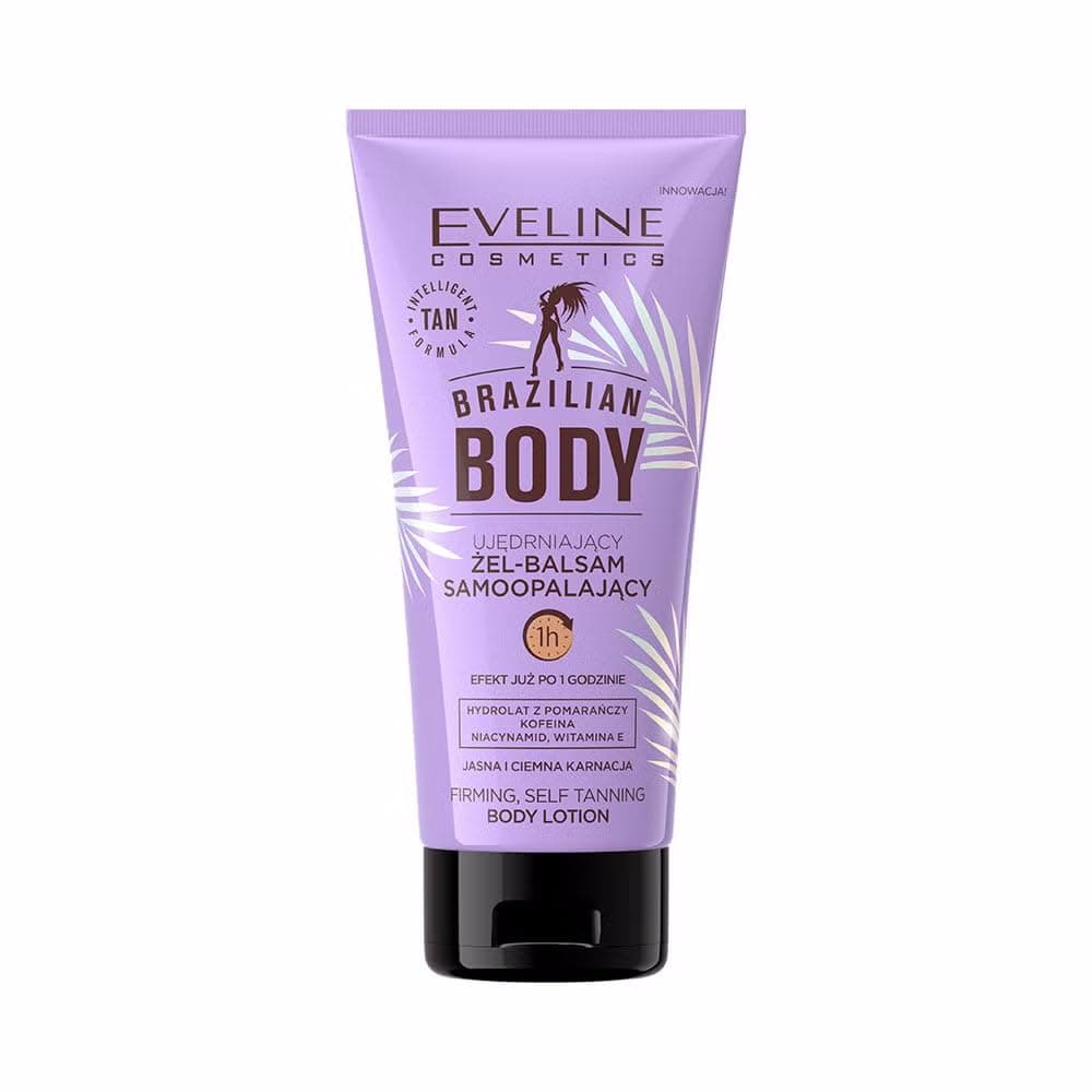 Eveline Cosmetics Brazilian Body Firming Selbstbräunungs-Gel-Balsam mit Erythrulose, DHA & Vitamin E - Vegane Formel für natürliche, strahlende Bräune & hydratisierte Haut