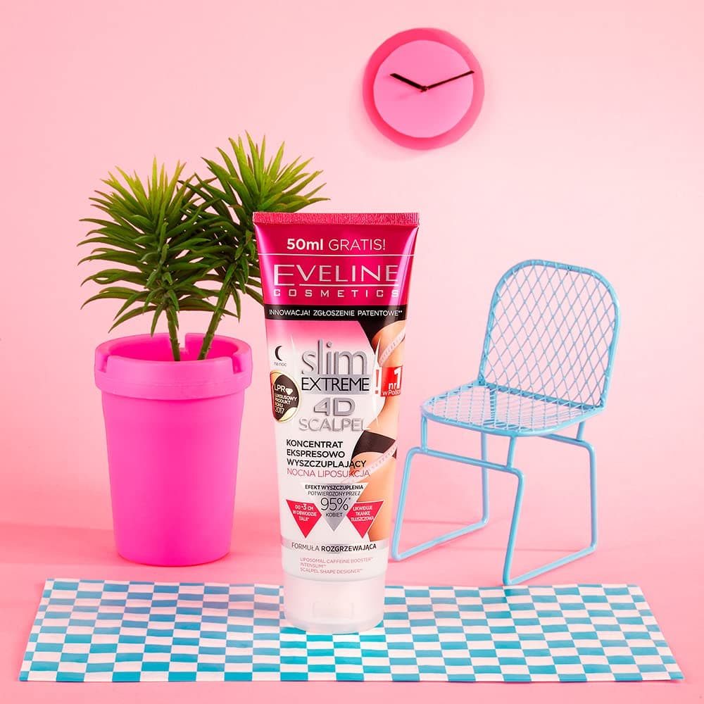 Eveline Cosmetics Nacht Schlankheitskonzentrat für Fettverbrennung im Schlaf - Slim Extreme 4D Scalpel Express mit Scalpel Shape Designer, Koffein & L-Carnitin, straffend & glättend, 250ml