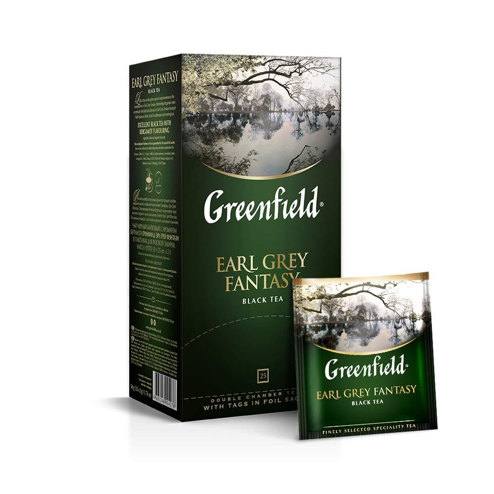 Greenfield Earl Grey Fantasy Melnā tēja ar dubultkameru tējas maisiņiem