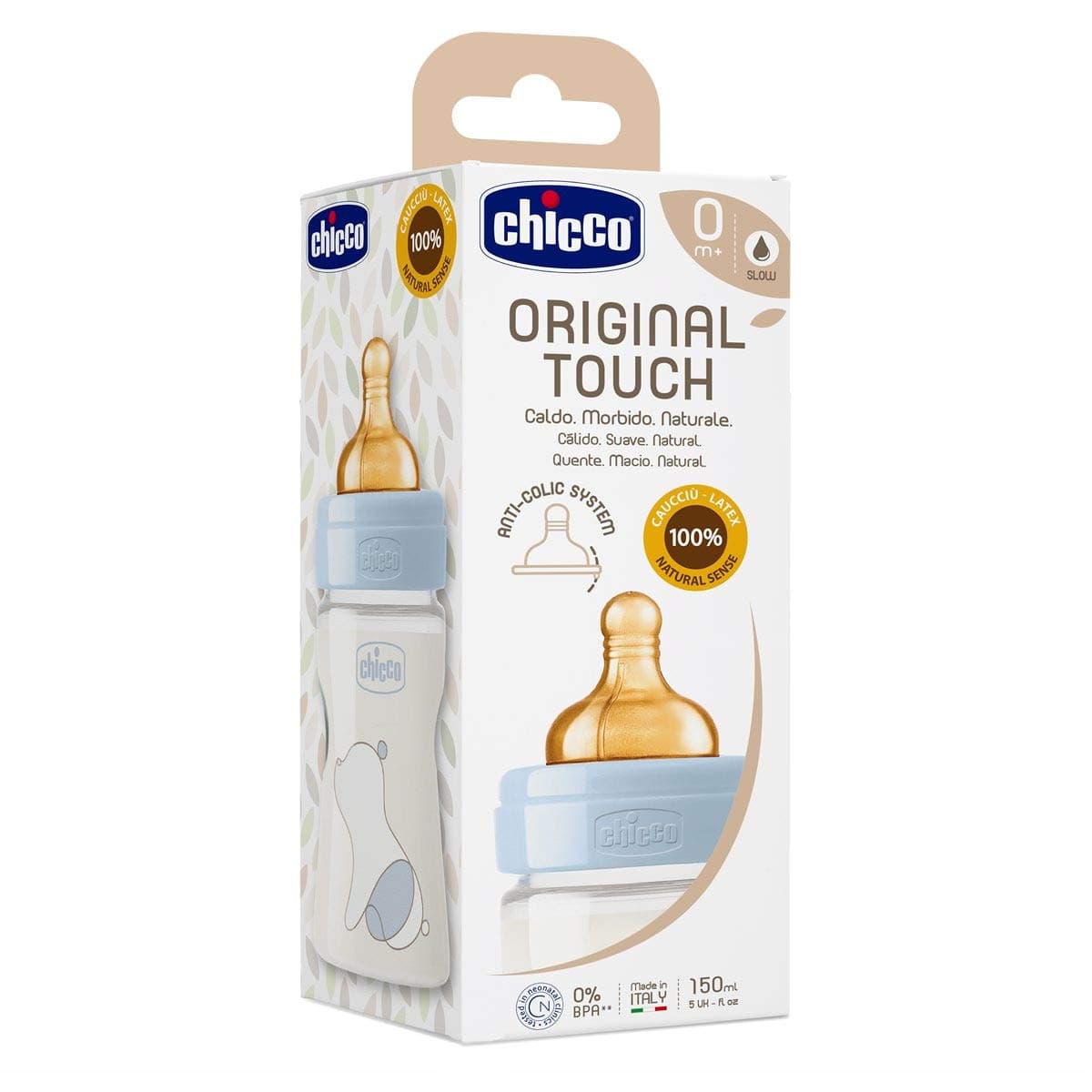 Chicco Original Touch pretkoliku pudele ar 100% dabīgā lateksa knupi, 150 ml