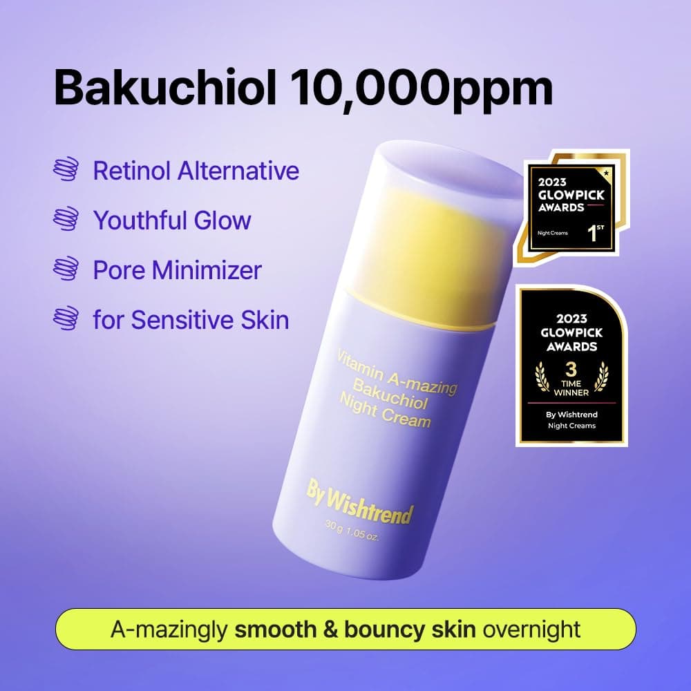 BY WISHTREND Vitamin A-mazing Bakuchiol Retinal Night Cream, koreanische Retinol-Alternative, Anti-Aging, für feine Linien, schlaffe, trockene Haut für empfindliche Haut, 1,05 oz, 30 g