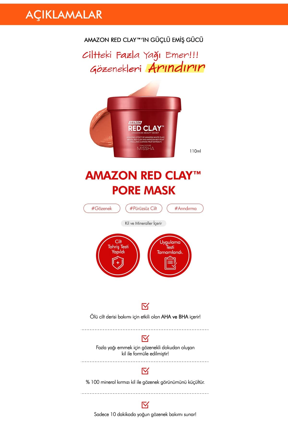 MISSHA Amazon Red Clay™ Poru attīrošā maska