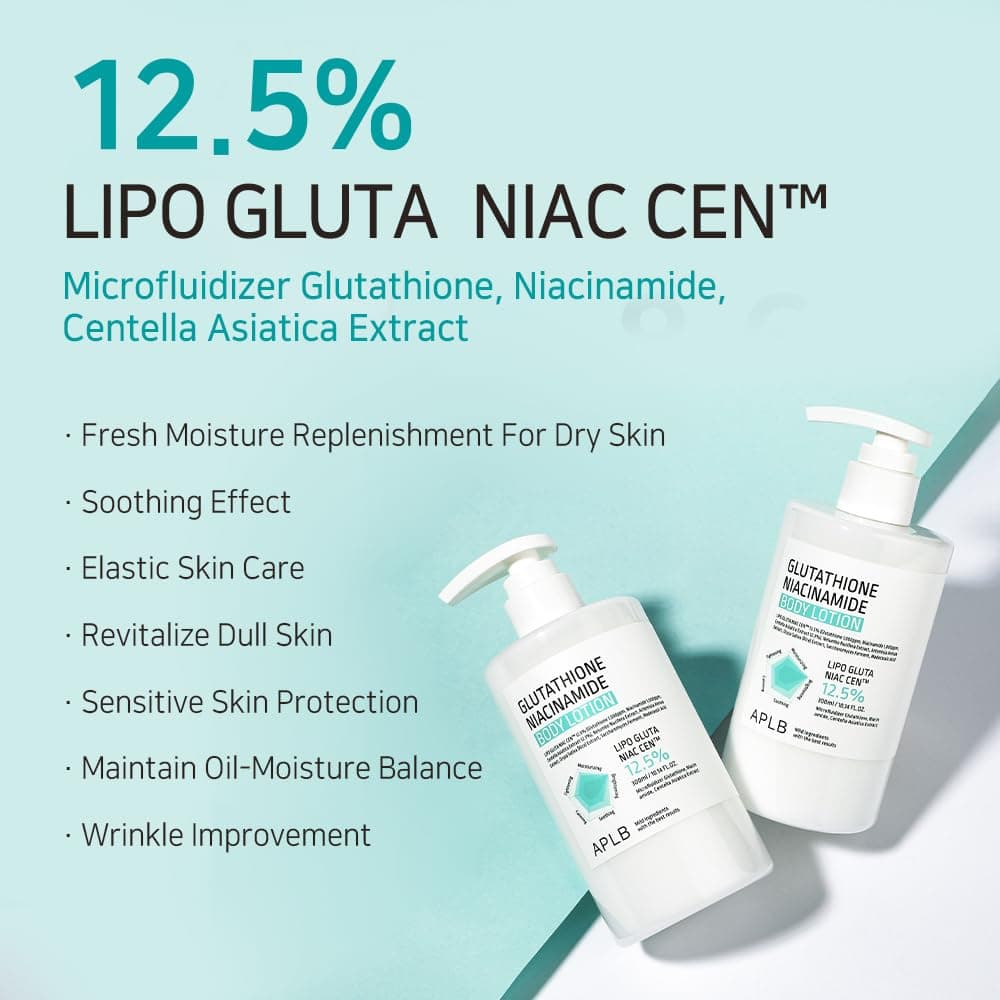 APLB Glutathion Niacinamide Body Lotion | Lipo Gluta NIAC CEN™ 12,5 % 10,14 FL.OZ/Koreanische Hautpflege, langanhaltende Hydratation, revitalisiert für sanfte und verbesserte Hauttextur