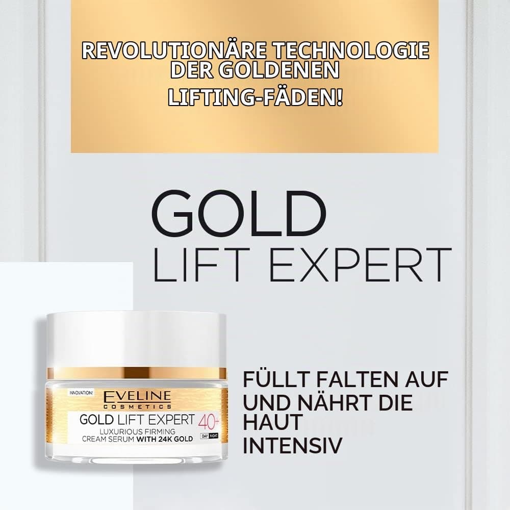 Eveline Cosmetics Gold Lift Expert Straffendes Serum-Creme 24K Gold Therapie für 40+ | Anti-Aging, Lifting & Aufhellende Gesichtsbehandlung | 50ml