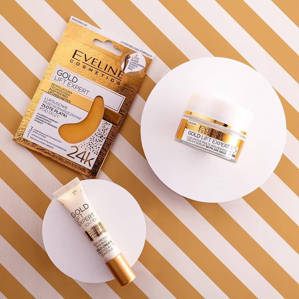 Eveline Cosmetics Gold Lift Expert Luxus Gold Straffende Creme für Augen- und Lippenkonturen 50+/70+ mit Anti-Aging-Komplexen, 24K Gold, Pro-Retinol A - 15ml