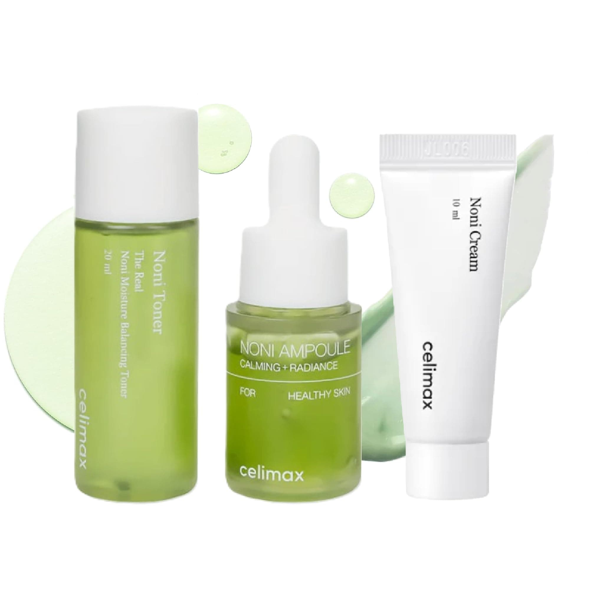 Celimax The Real Noni 3-teiliges Mini-Starter-Set, feuchtigkeitsspendendes Tonikum, 30 ml, beruhigende Ampulle 10 ml und Reparaturcreme 10 ml, vegane Gesichtspflege für alle Hauttypen – Koreanische