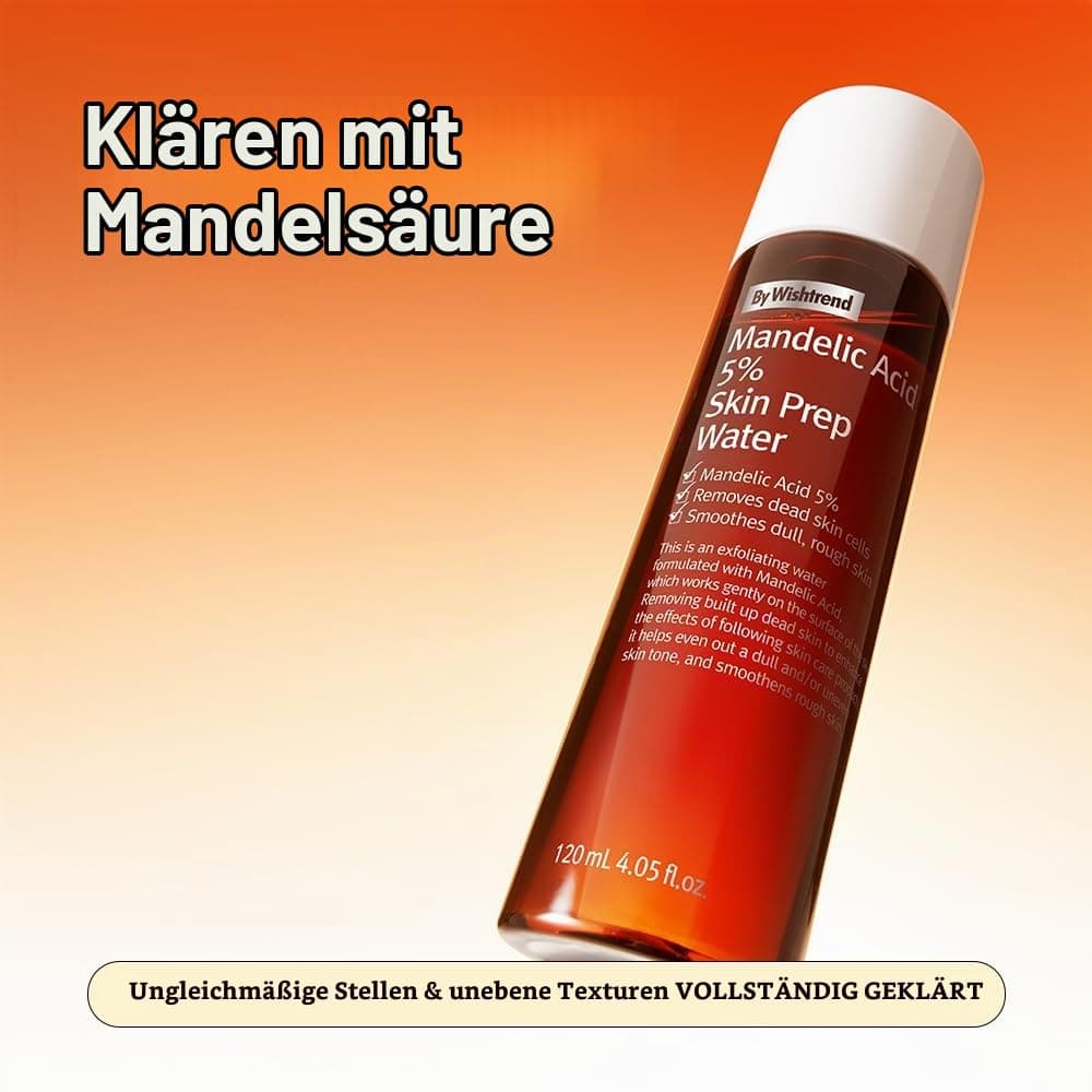 BY WISHTREND Mandelsäure 5% Hautvorbereitungswasser, sanftes Hautpeeling für das Gesicht, ideal für empfindliche Haut | Hilft bei verstopften Poren und Pigmentierung (4,1 Fl Oz (1er-Pack))