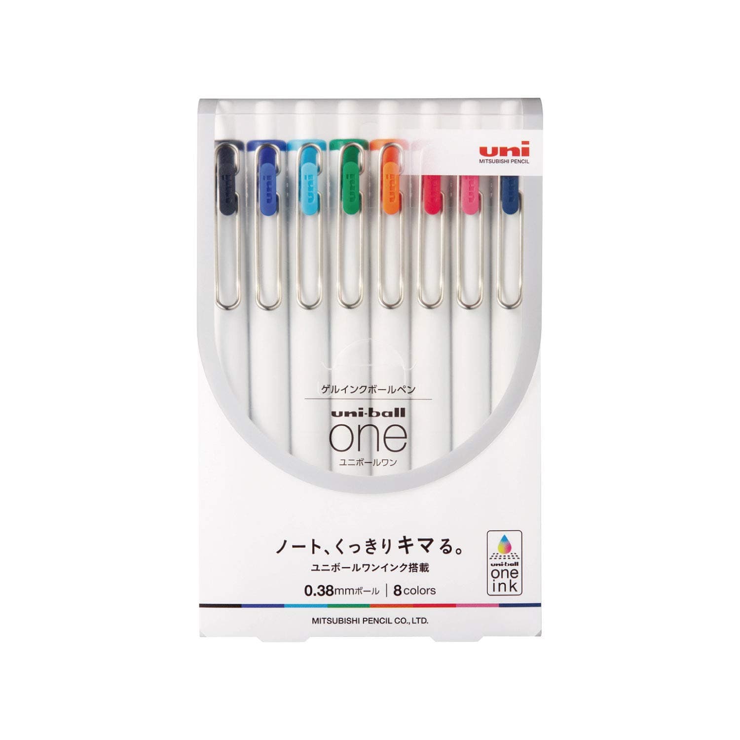 Uni Ball One UMNS388C Gel-Tintenroller, 0,38 mm, 8 Farben
