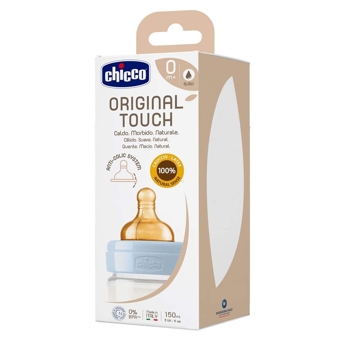 Chicco Original Touch pretkoliku pudele ar 100% dabīgā lateksa knupi, 150 ml