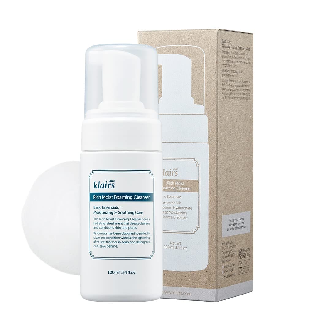 DearKlairs K-Beauty Skincare Rich Moist Foaming Cleanser, 3,4 fl oz (100 ml)