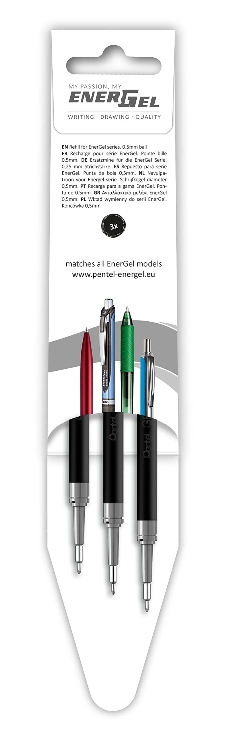 Pentel EnerGel LRN5 rezerves uzpilde, 0.5 mm, melna (3 gab.)