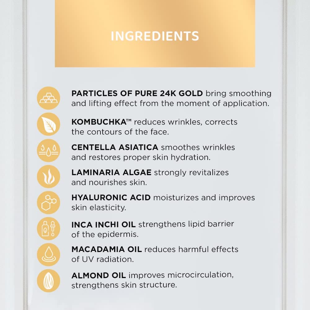 Eveline Cosmetics Gold Lift Expert Straffendes Serum-Creme 24K Gold Therapie für 40+ | Anti-Aging, Lifting & Aufhellende Gesichtsbehandlung | 50ml
