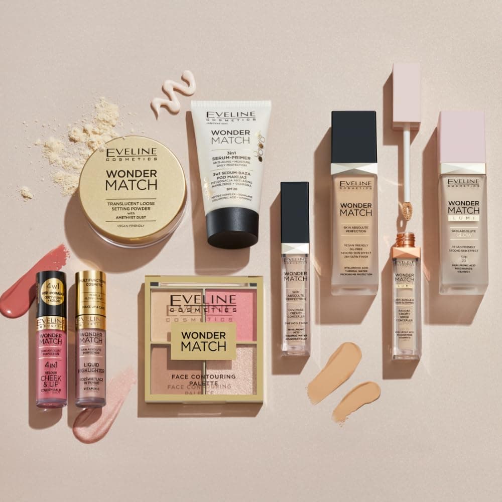 Eveline Cosmetics Wonder Match luxuriöse adaptive Foundation, aufbaubare Deckkraft, Satin-Finish, ölfreie Formel mit Hyaluronsäure, Thermalwasser und Acai-Extrakt, 30 ml