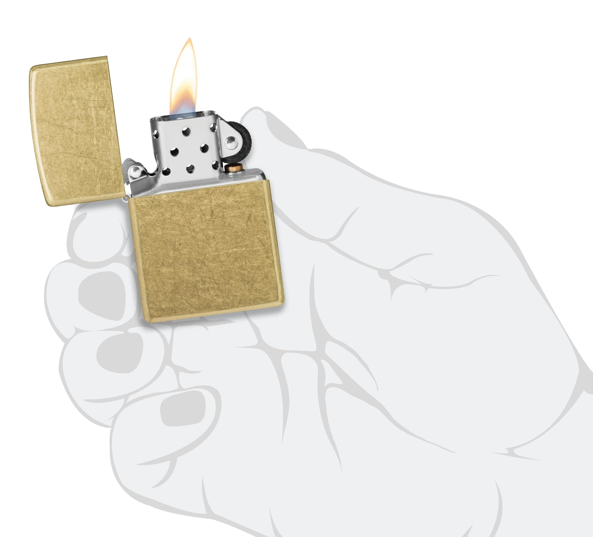 Zippo Sturmfeuerzeug - Street Brass, Base Model - Nachfüllbar - Wiederverwendbar - Windfestes Design - Geschenkbox - Made in USA