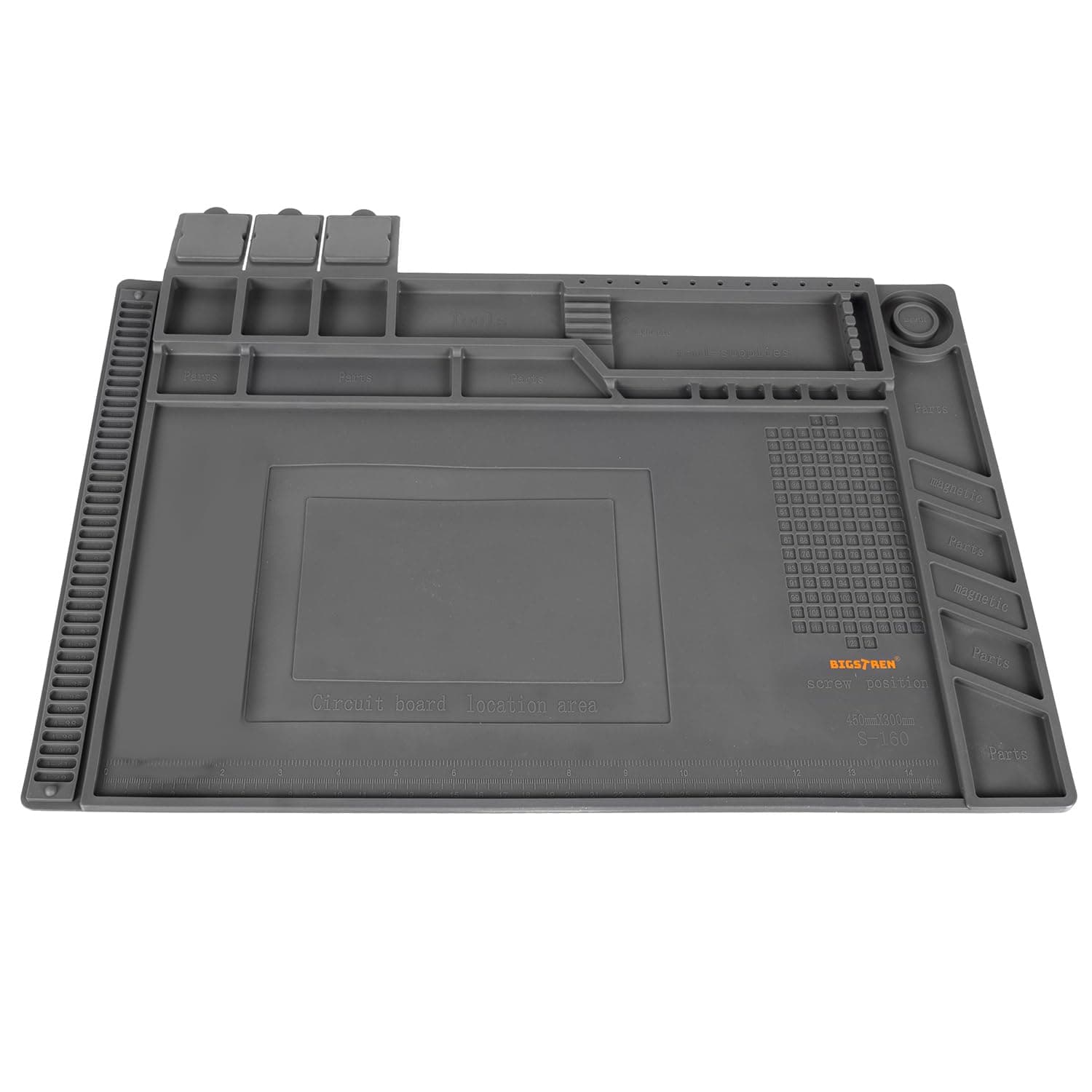BIGSTREN Hitzebeständige Magnetische Reperatur & Lötmatte Silikon 30x45 Grau 22727