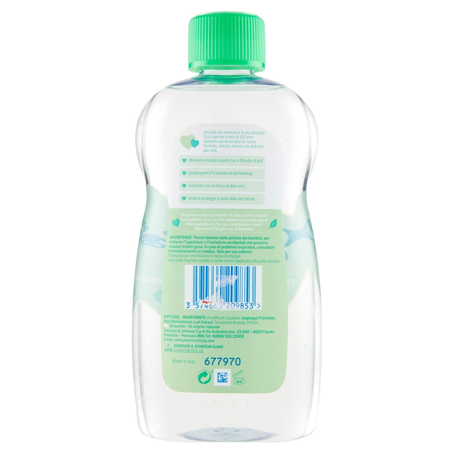 Johnson's Baby mitrinošā eļļa ar alveju, 500 ml