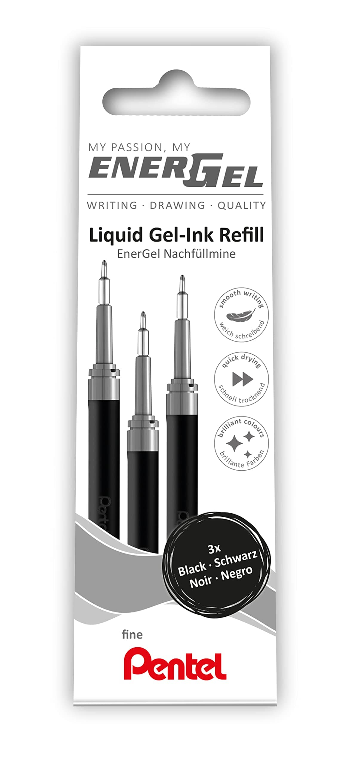Pentel EnerGel LRN5 rezerves uzpilde, 0.5 mm, melna (3 gab.)