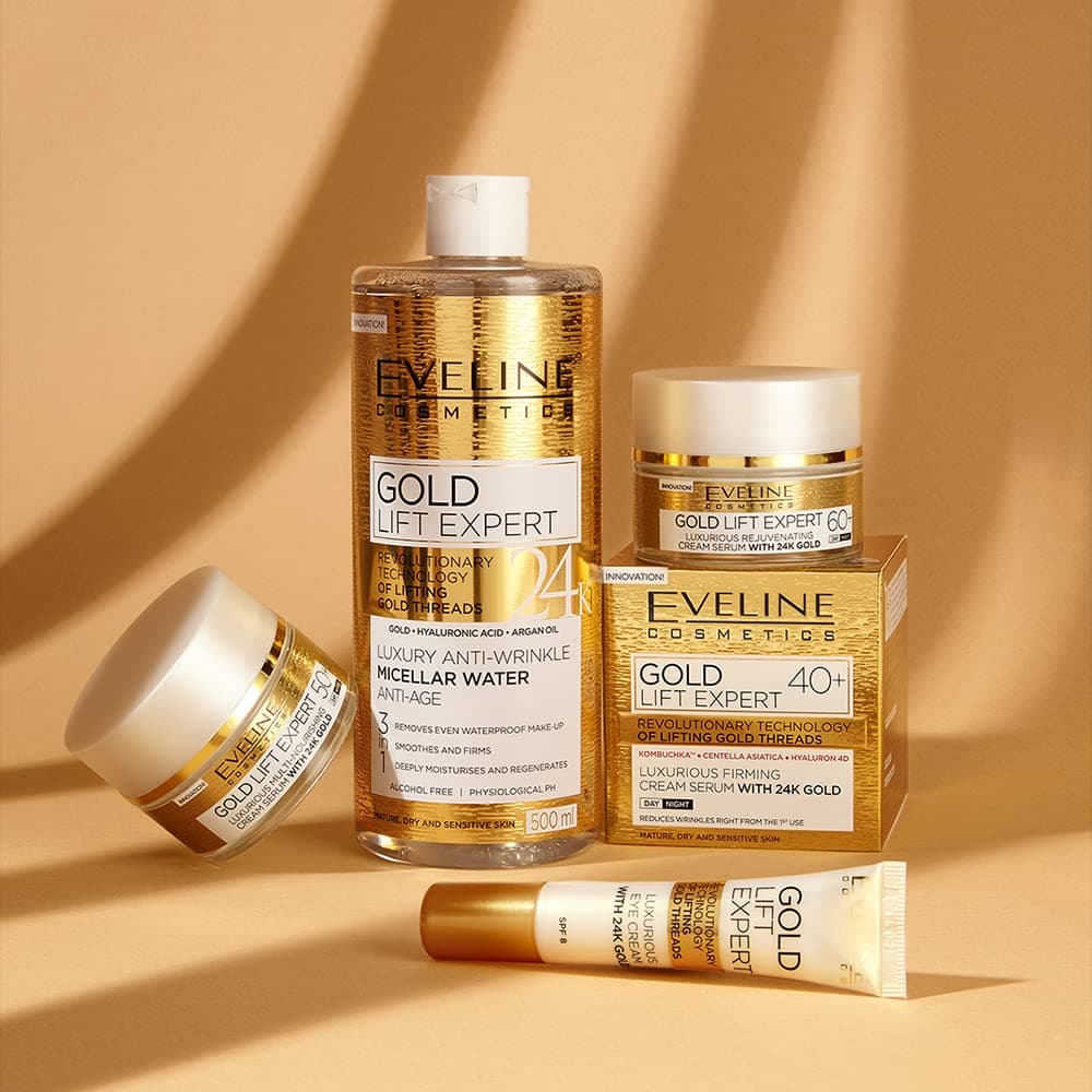 Eveline Cosmetics Gold Lift Expert Straffendes Serum-Creme 24K Gold Therapie für 40+ | Anti-Aging, Lifting & Aufhellende Gesichtsbehandlung | 50ml