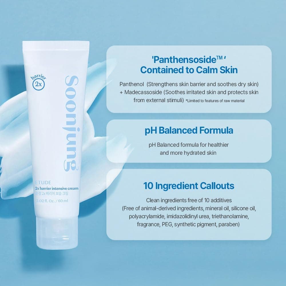 ETUDE SoonJung 2x Barrier Intensive Creme (Neu, 59,14 ml), Gesichtscreme, Sheabutter feuchtigkeitsspendende Gesichtscreme für empfindliche Haut, Wasser-Öl-Gleichgewicht & Panthenol für geschädigte