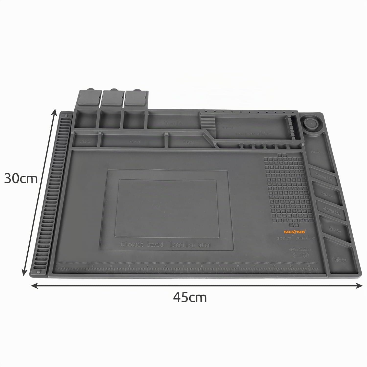 BIGSTREN Hitzebeständige Magnetische Reperatur & Lötmatte Silikon 30x45 Grau 22727