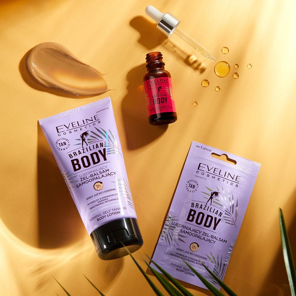 Eveline Cosmetics Brazilian Body Firming Selbstbräunungs-Gel-Balsam mit Erythrulose, DHA & Vitamin E - Vegane Formel für natürliche, strahlende Bräune & hydratisierte Haut
