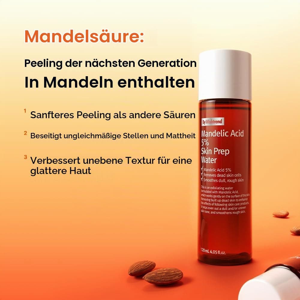 BY WISHTREND Mandelsäure 5% Hautvorbereitungswasser, sanftes Hautpeeling für das Gesicht, ideal für empfindliche Haut | Hilft bei verstopften Poren und Pigmentierung (4,1 Fl Oz (1er-Pack))
