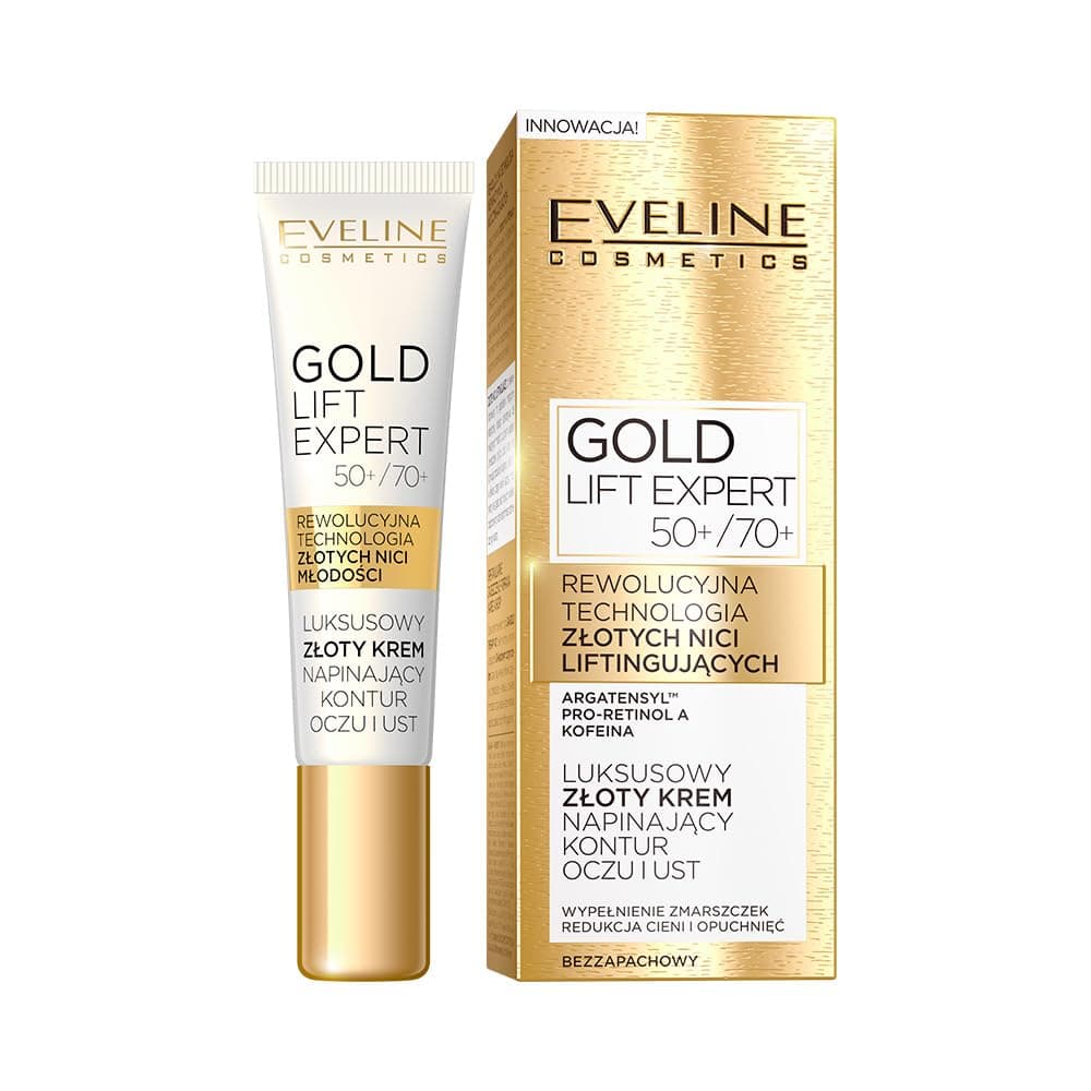 Eveline Cosmetics Gold Lift Expert Luxus Gold Straffende Creme für Augen- und Lippenkonturen 50+/70+ mit Anti-Aging-Komplexen, 24K Gold, Pro-Retinol A - 15ml