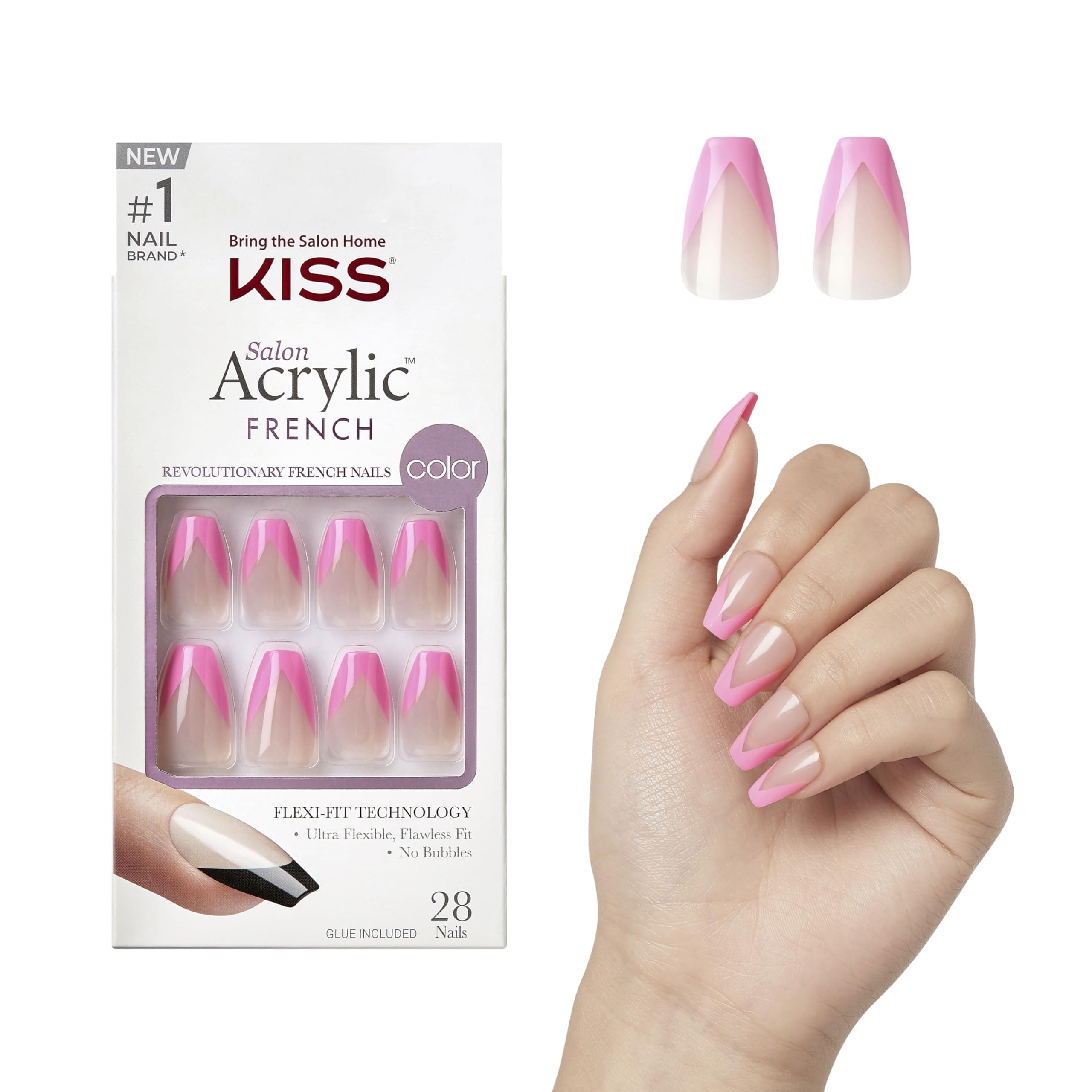 Acrylic Nude French Press-On Nails Kit - Squared Pink Kurze Kunstnägel, Dual Form Gel, Nagelaufbau-Effekt, komplettes Set mit Kleber für künstliche Nägel und Tips aus Gel Maniküre