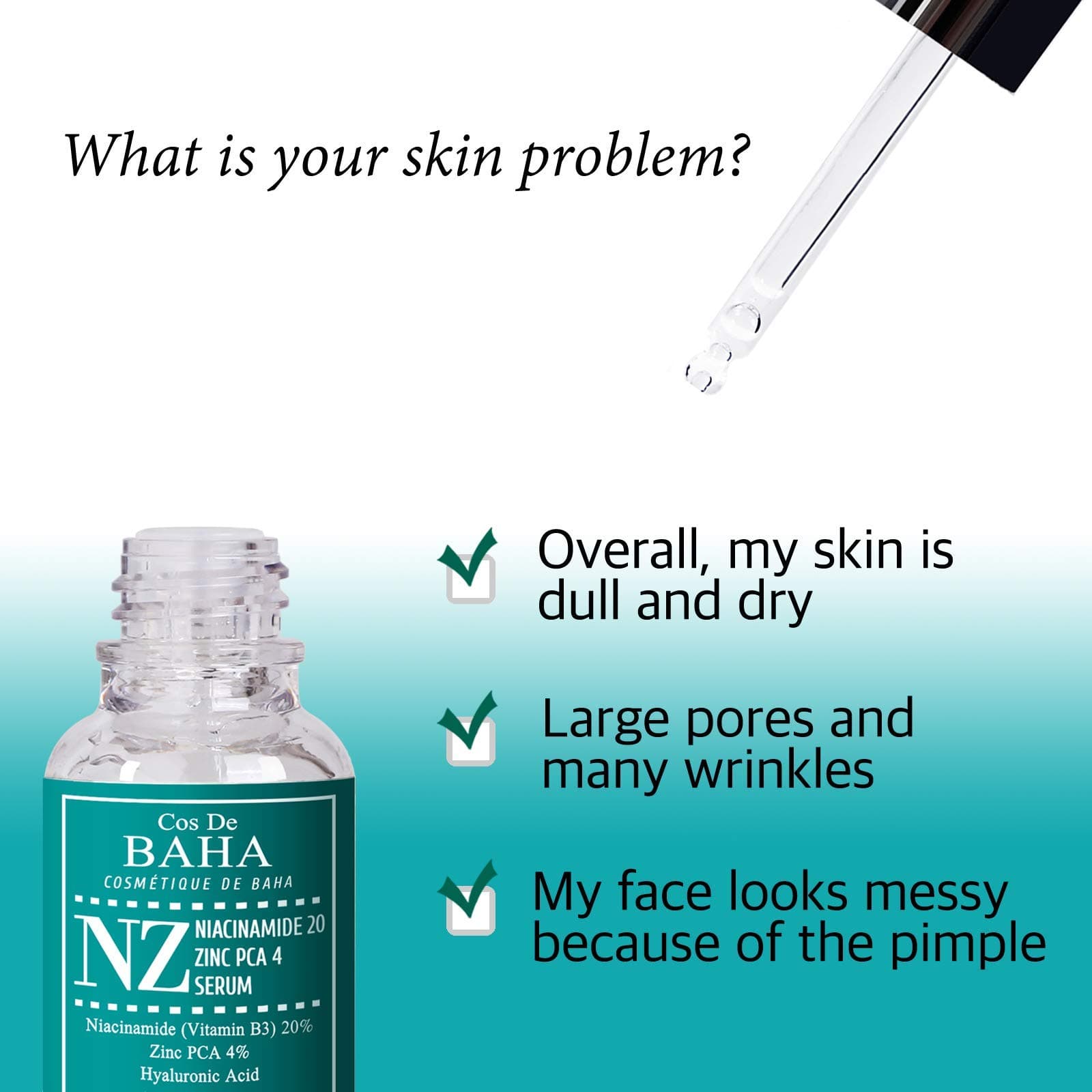 Cos De BAHA serums ar 20% Niacinamīdu un 4% Cinka PCA