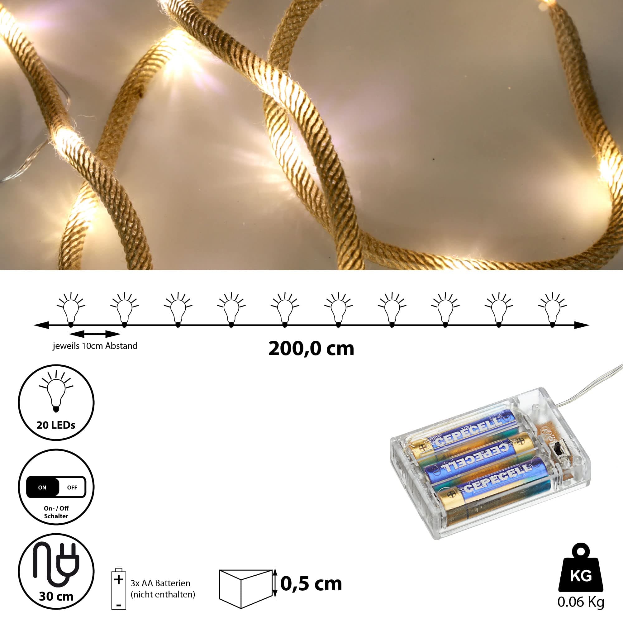 Cepewa Lichterkette Seil 20 LED