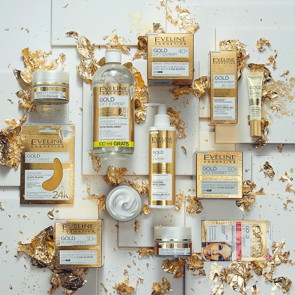 Eveline Cosmetics Gold Lift Expert Luxus Gold Straffende Creme für Augen- und Lippenkonturen 50+/70+ mit Anti-Aging-Komplexen, 24K Gold, Pro-Retinol A - 15ml