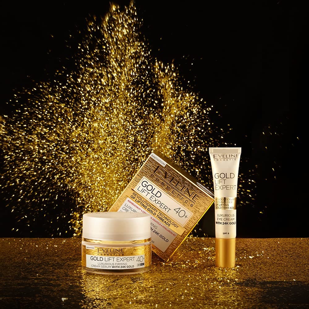 Eveline Cosmetics Gold Lift Expert Straffendes Serum-Creme 24K Gold Therapie für 40+ | Anti-Aging, Lifting & Aufhellende Gesichtsbehandlung | 50ml