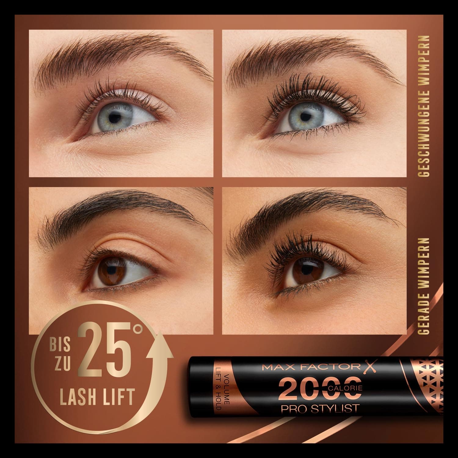 Max Factor 2000 Calorie Pro Stylist Skropstu Tuša, Melna, 9 ml