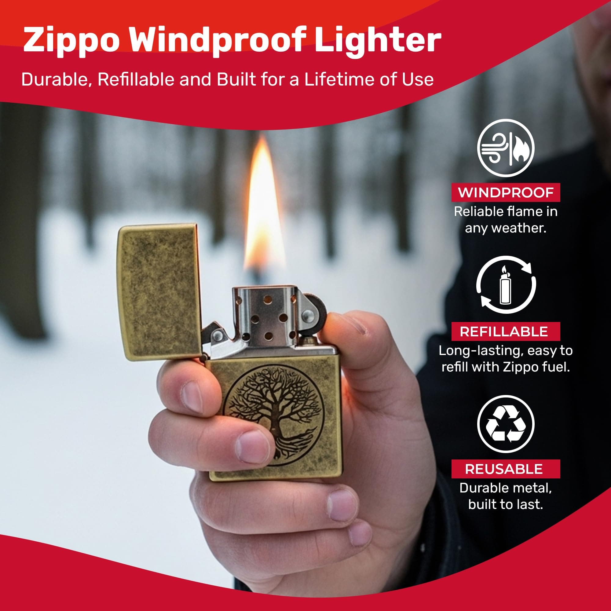 Zippo "Tree of Life" vēj//dūmu izturīgs šķiltavu