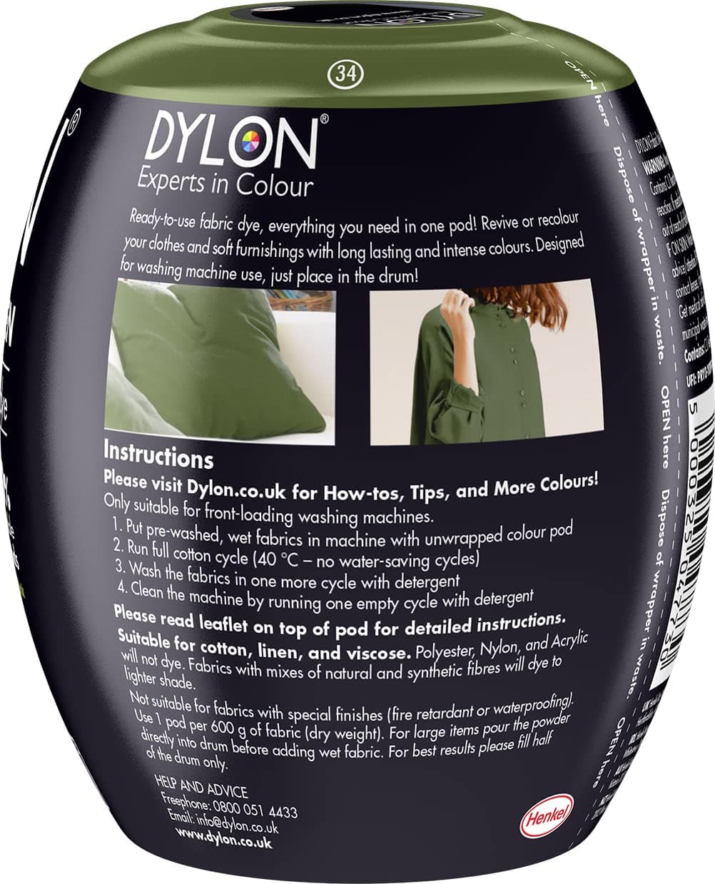 Dylon Maschine Dye Pod, oliv zaļš, 350G