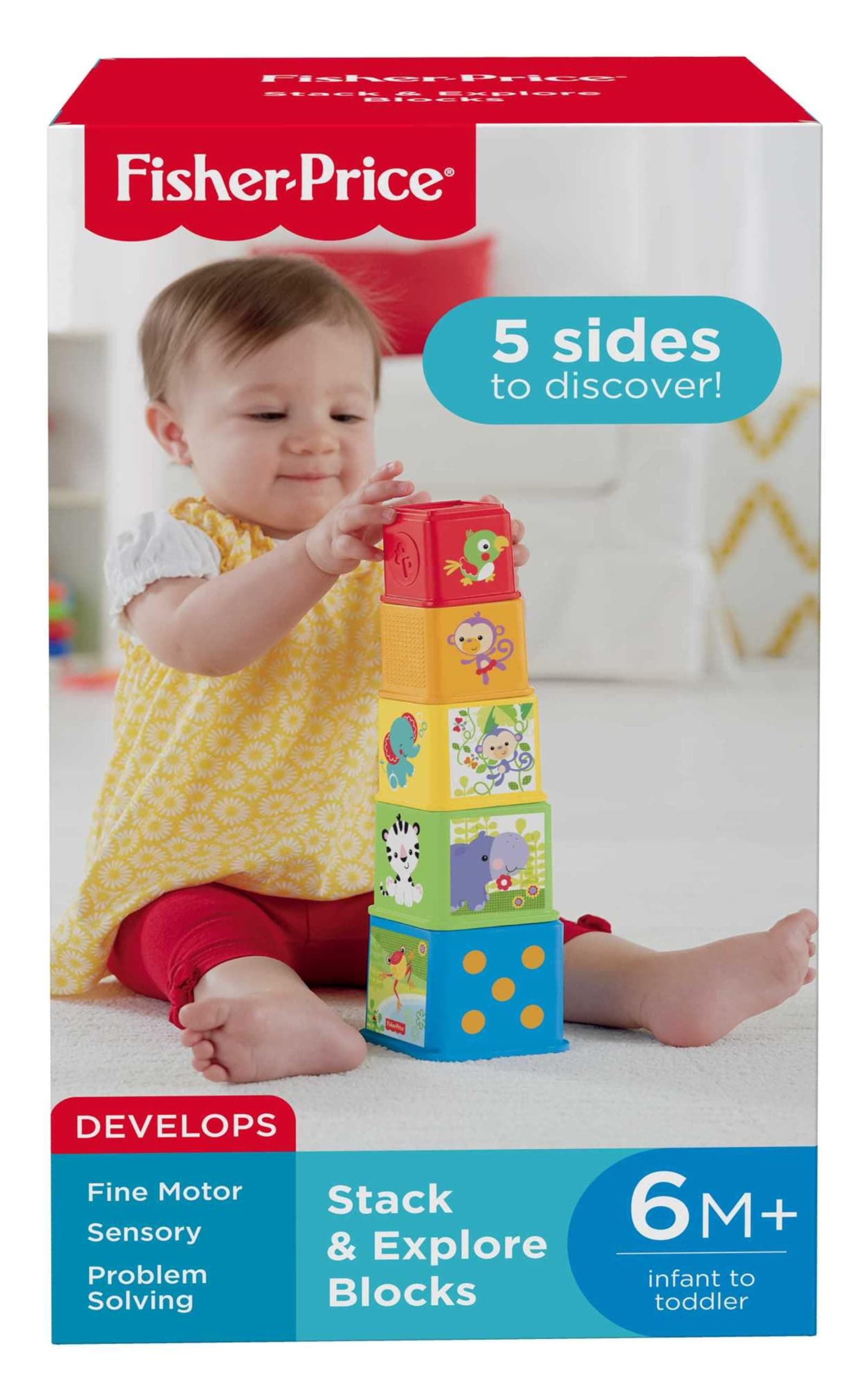 Fisher-Price Kraukšķīgie kluči - 5 kluči ar figūrām, cipariem un priekšmetiem