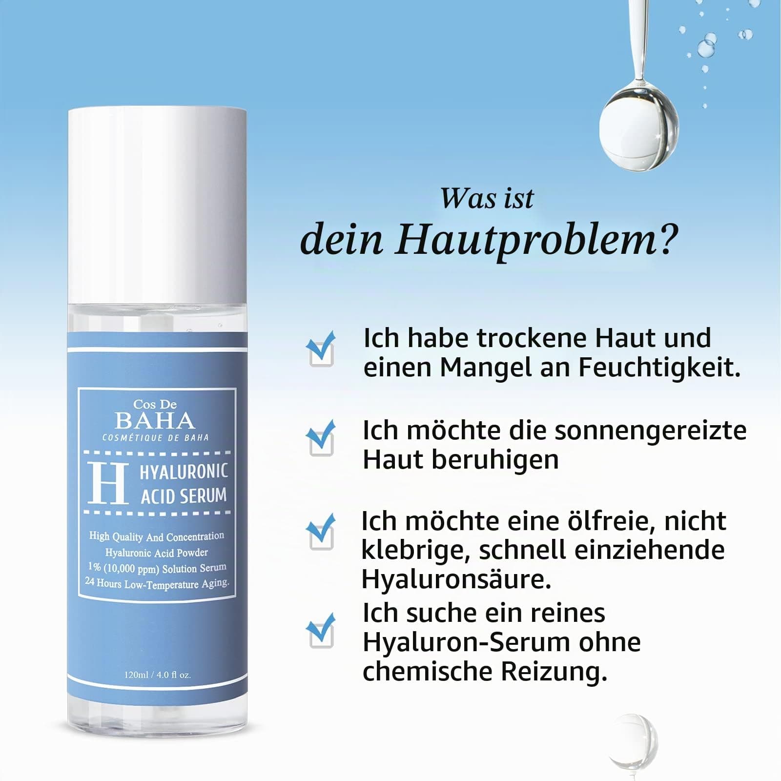 Cos De BAHA Hyaluronskābes serums ar 10 000 ppm nātrija hialuronāta