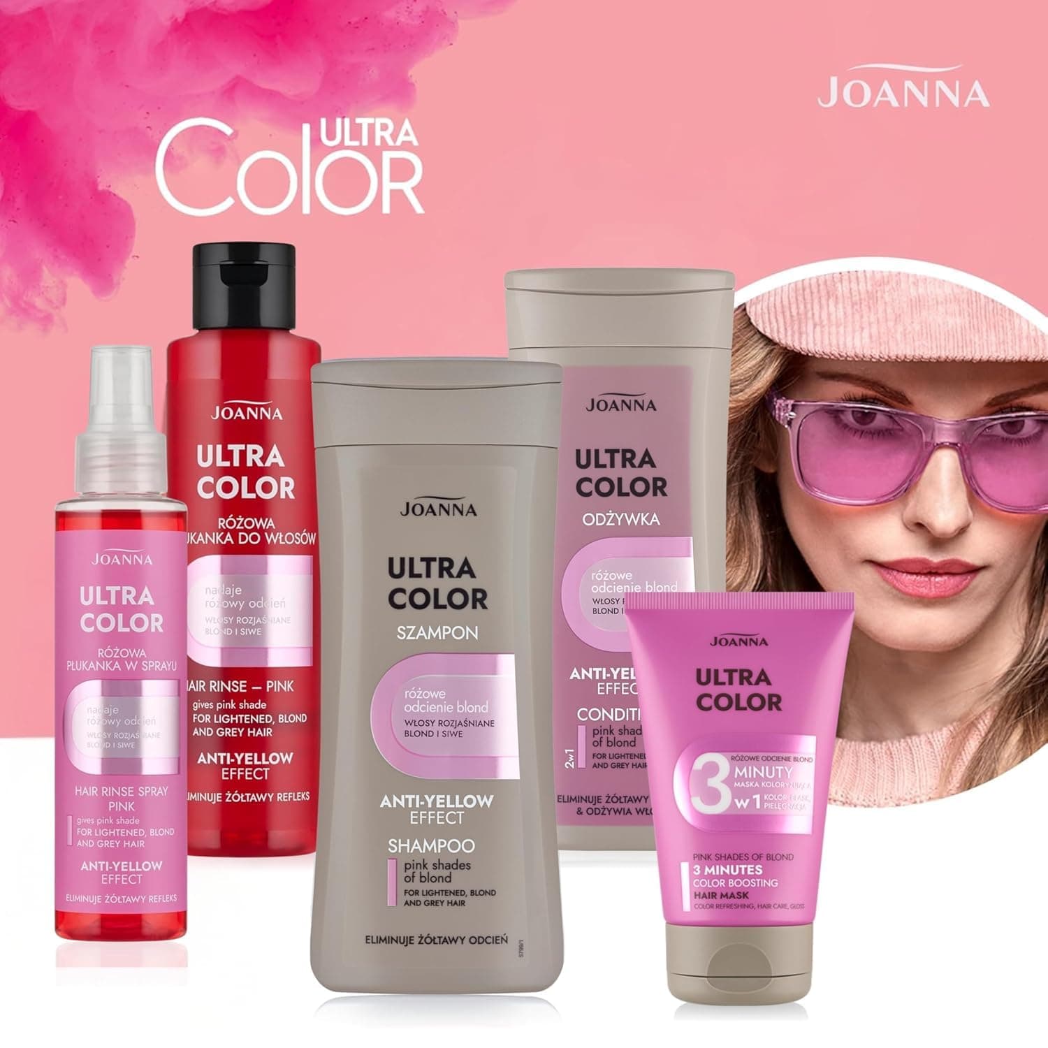 Joanna Ultra Color - Rozā krāsojošā balzams blondiem un gaišiem matiem - Pasteļrozā/Pink