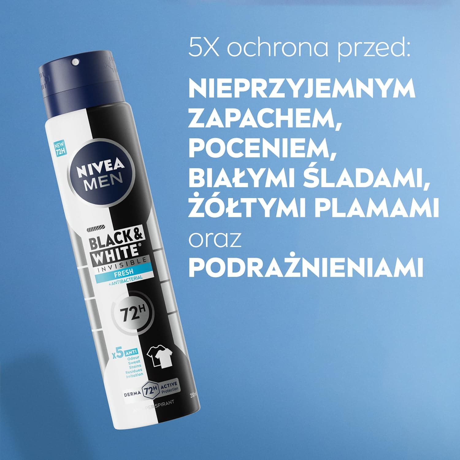 NIVEA MEN Black&White Invisible Fresh Pretsviedru aerosols vīriešiem 250ml