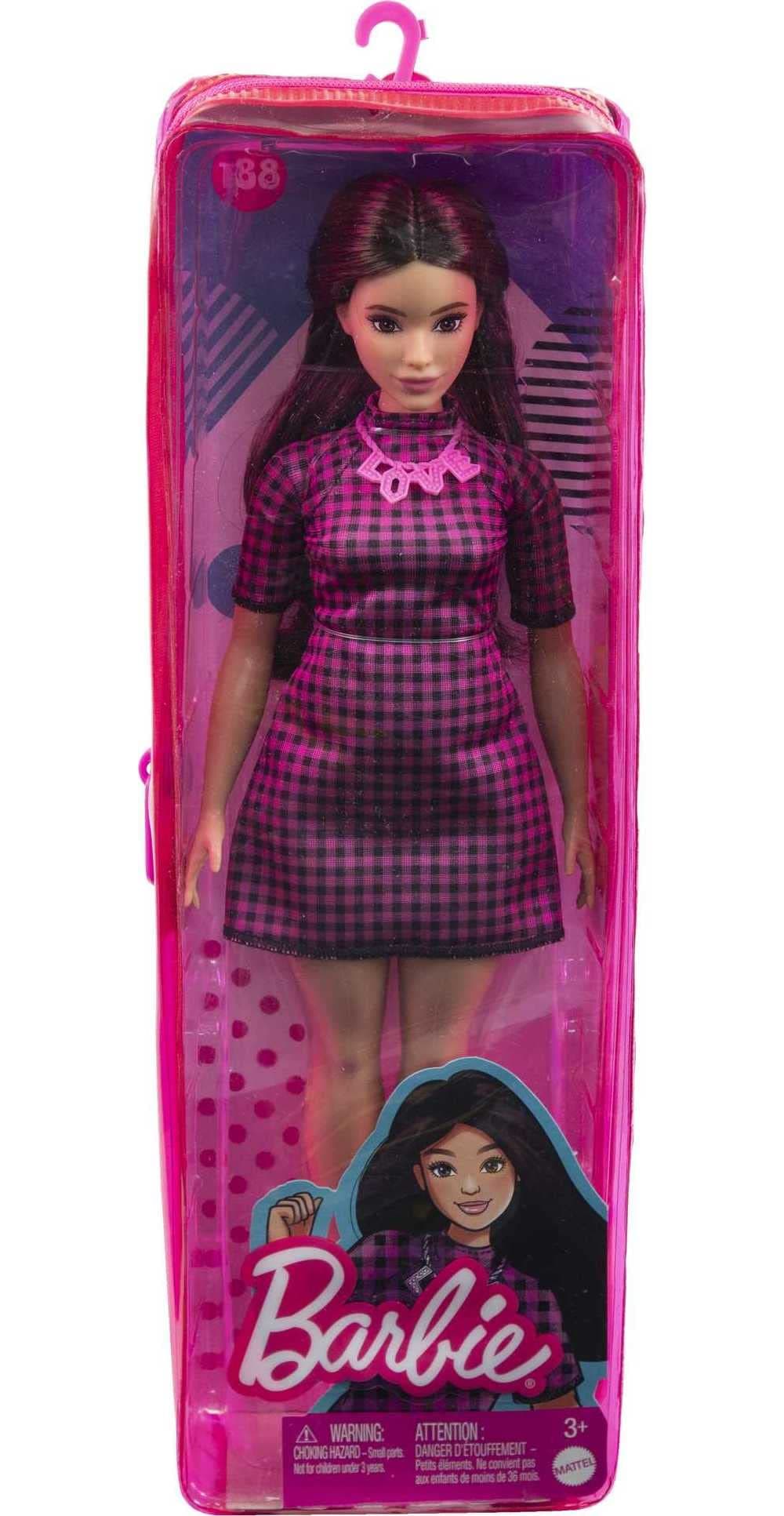 Barbie Fashionistas lelle ar brūniem matiem un svārku kleitu