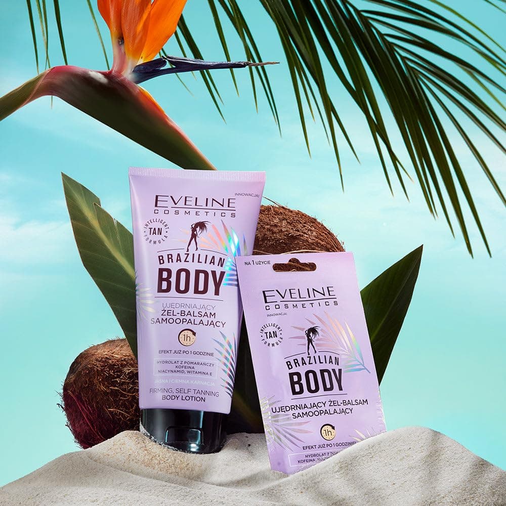 Eveline Cosmetics Brazilian Body Firming Selbstbräunungs-Gel-Balsam mit Erythrulose, DHA & Vitamin E - Vegane Formel für natürliche, strahlende Bräune & hydratisierte Haut