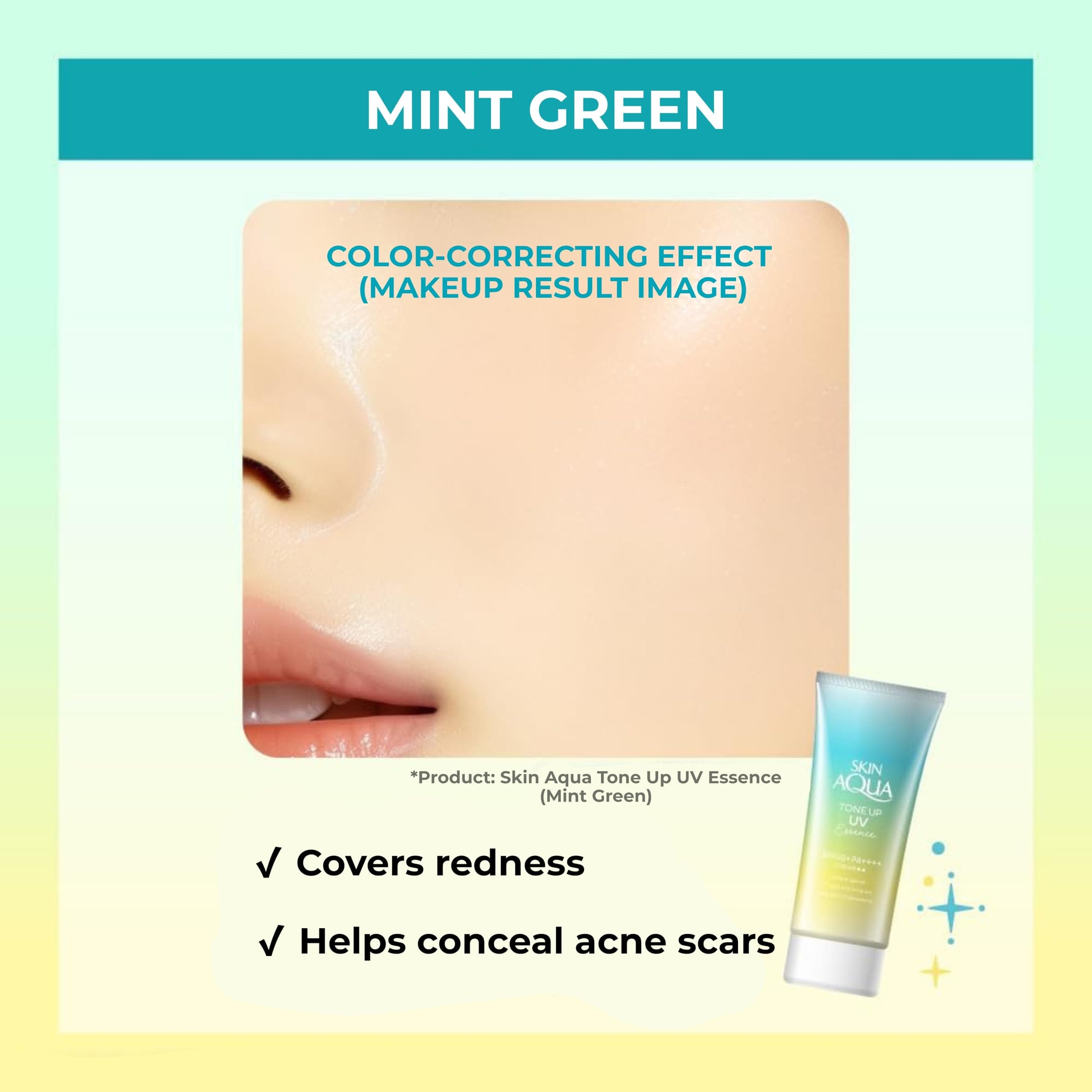 Skin Aqua Rohto Tonējošs Sauļošanās Līdzeklis SPF50+ Mint Green 80g