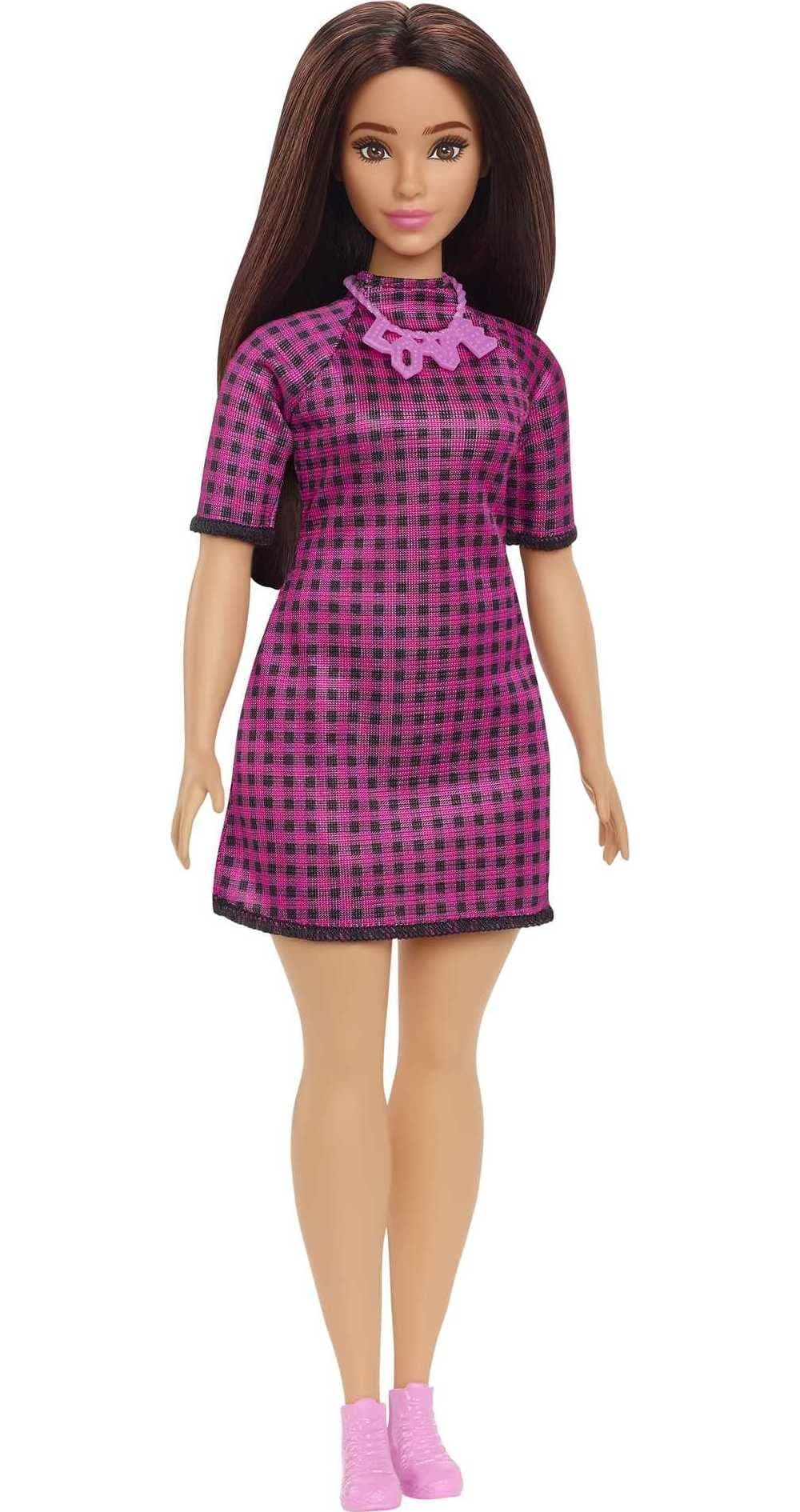 Barbie Fashionistas lelle ar brūniem matiem un svārku kleitu